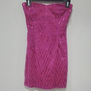 Trixxi Strapless Sequin Dress in Vibrant Pink